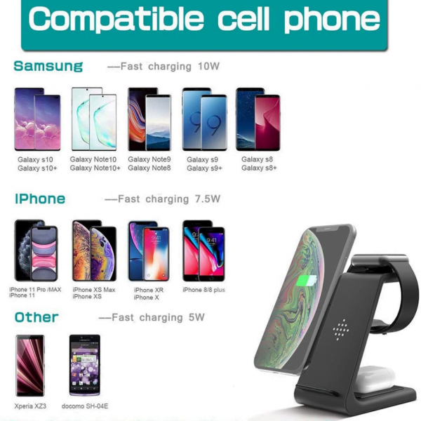 Fast 3 in 1 Qi Wireless Charging Station Stand Dock Charger - Image 2