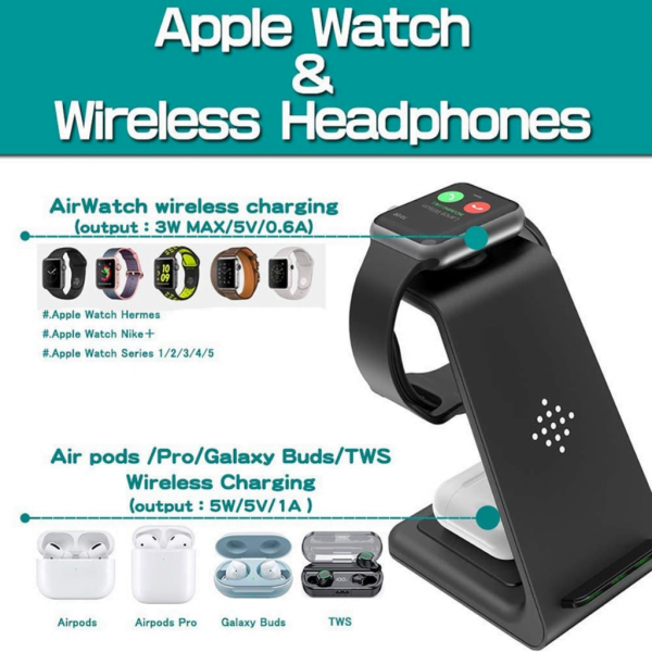 Fast 3 in 1 Qi Wireless Charging Station Stand Dock Charger - Image 3