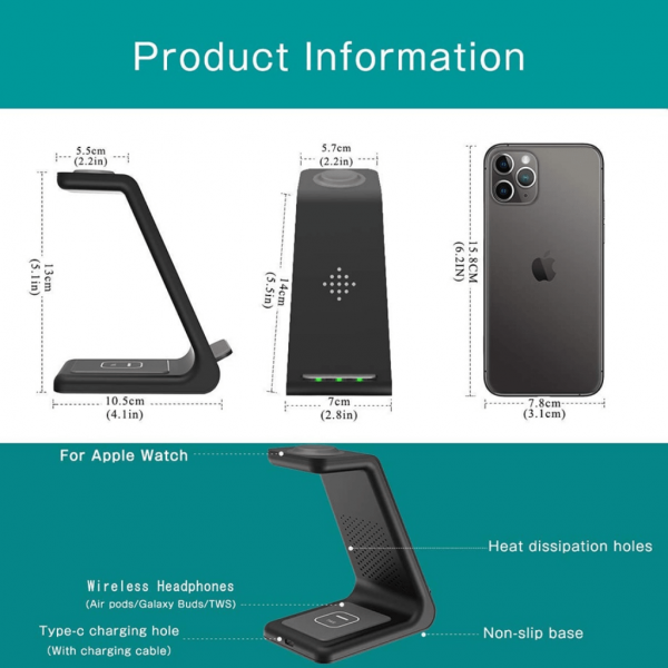 Fast 3 in 1 Qi Wireless Charging Station Stand Dock Charger - Image 4