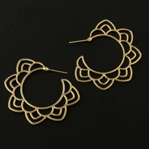 Boho Style Lotus Mandala Flower Hoop Dangle Earring for Women
