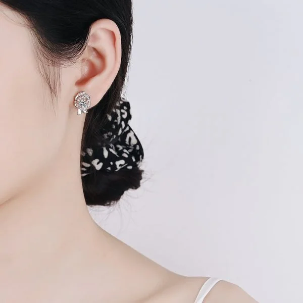 Silver Sparkling Rose Stud Earrings - Image 5