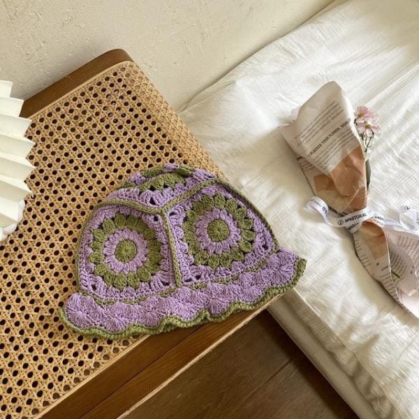 Handmade Flower Crochet Bucket Hat - Image 3