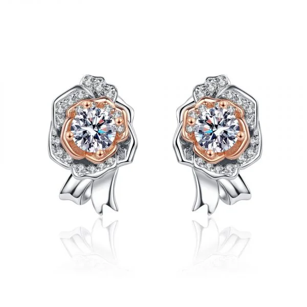 Silver Sparkling Rose Stud Earrings - Image 4
