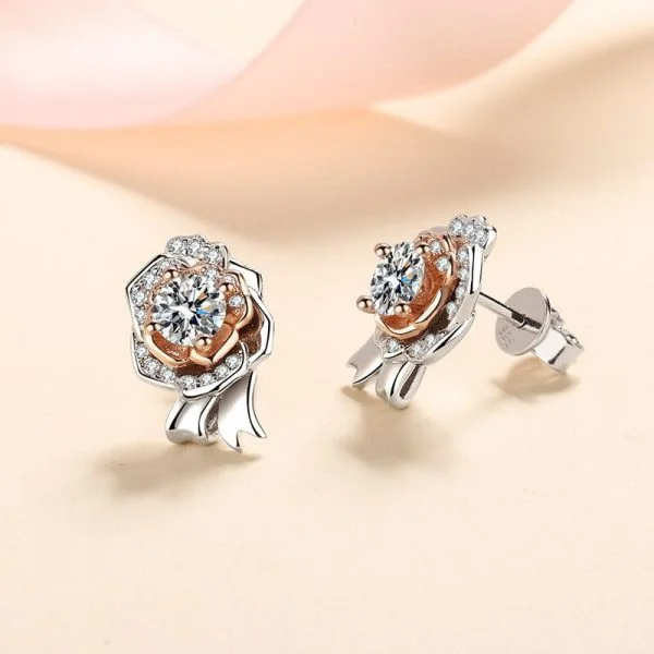 Silver Sparkling Rose Stud Earrings - Image 6
